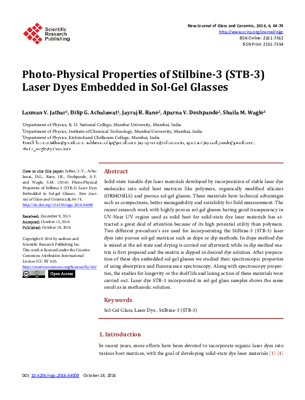 (PDF) Photo-Physical Properties of Stilbine-3 (STB-3) Laser Dyes ...