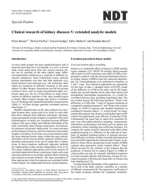 (PDF) Clinical research of kidney diseases V: extended analytic models