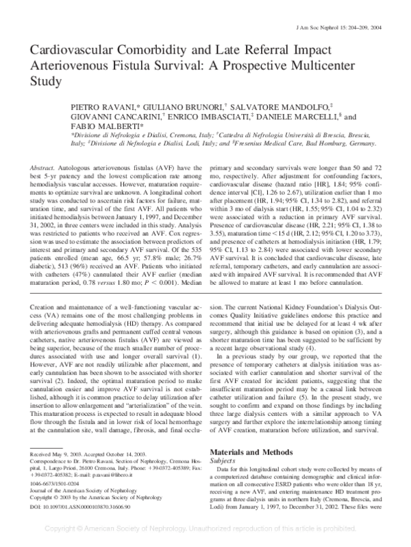 (PDF) Cardiovascular Comorbidity and Late Referral Impact Arteriovenous ...