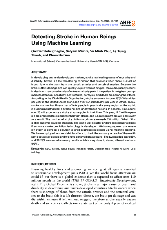 (PDF) Detecting Stroke in Human Beings using Machine Learning