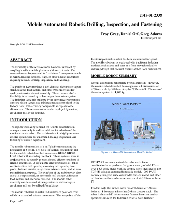 (PDF) Mobile Automated Robotic Drilling, Inspection, and Fastening