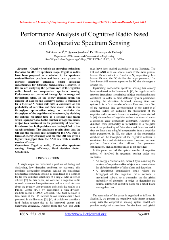 (PDF) Performance Analysis of Cognitive Radio Based on Cooperative ...