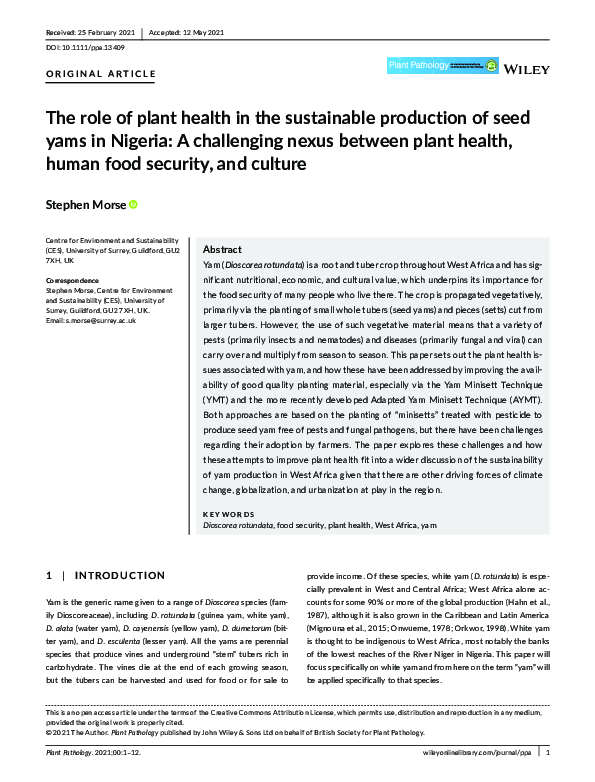 (PDF) The role of plant health in the sustainable production of seed ...