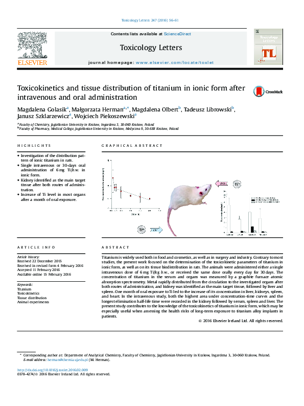 (PDF) Toxicokinetics and tissue distribution of titanium after ...