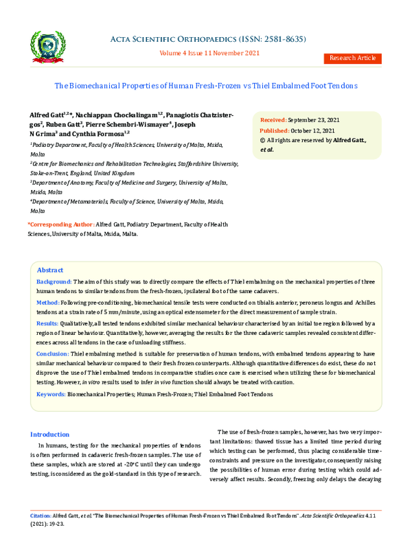 (PDF) The Biomechanical Properties of Human Fresh-Frozen vs Thiel ...