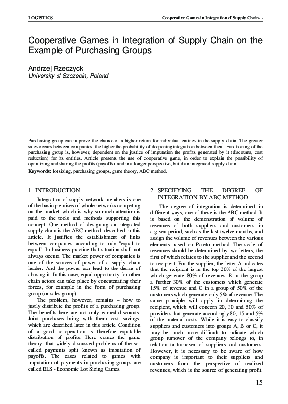 (PDF) Cooperative Games in Integration of Supply Chain on the Example ...