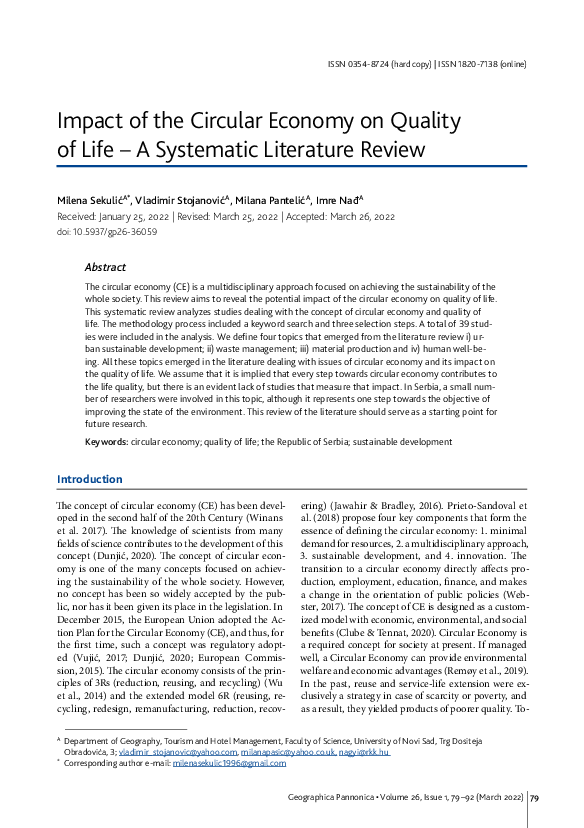 (PDF) Impact of the circular economy on quality of life: A systematic ...