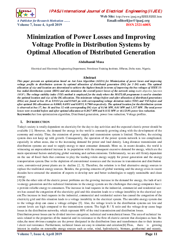 (PDF) Minimization of Power Losses and Improving Voltage Profile in ...