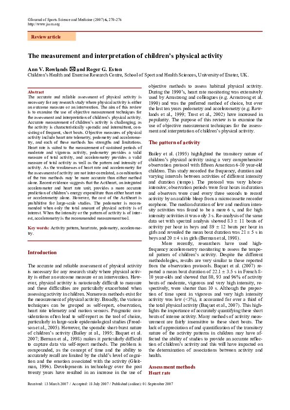 (PDF) The Measurement and Interpretation of Children's Physical Activity