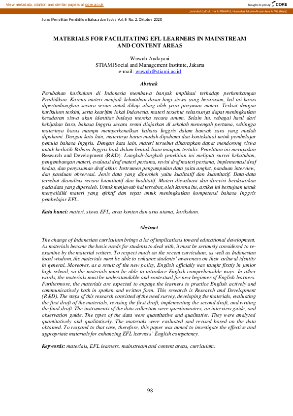 (PDF) Materials for Facilitating Efl Learners in Mainstream and Content ...