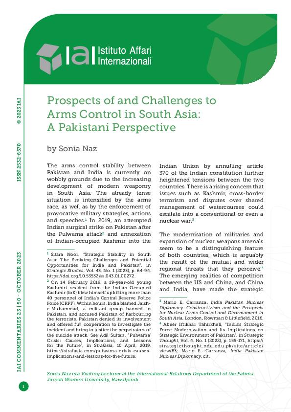 (PDF) Prospects of and Challenges to Arms Control in South Asia: A ...