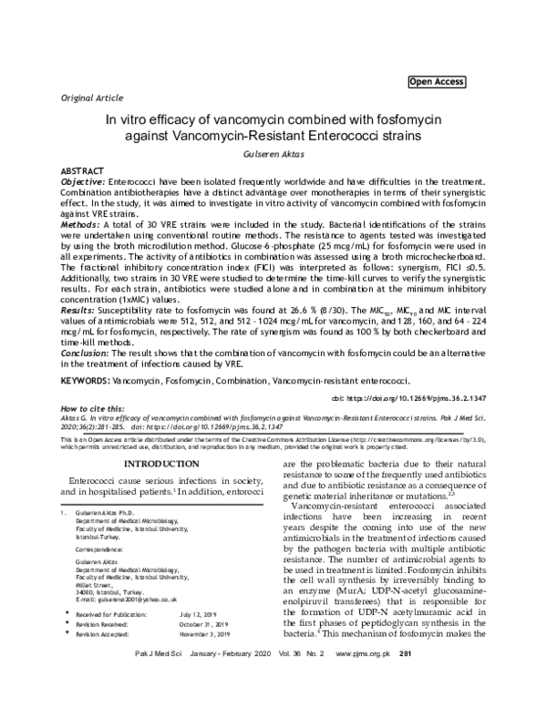 (PDF) In vitro efficacy of vancomycin combined with fosfomycin against ...