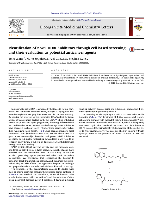 (PDF) Identification of novel HDAC inhibitors through cell based ...