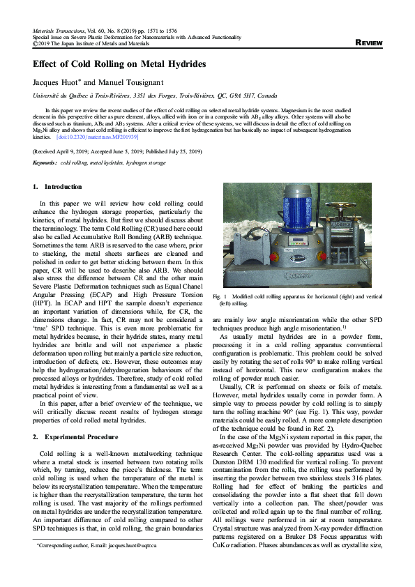 (PDF) Synthesis of Metal Hydrides by Cold Rolling