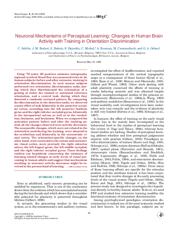 (PDF) Neuronal Mechanisms of Perceptual Learning: Changes in Human ...