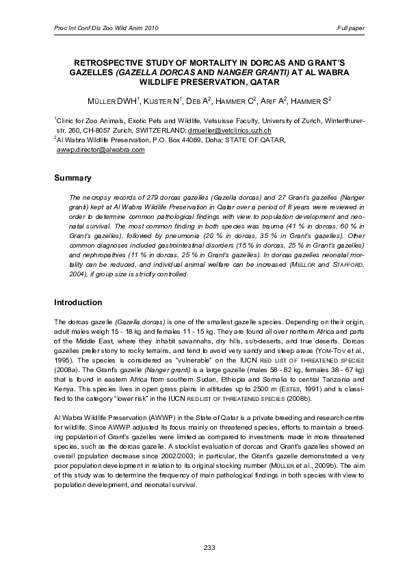 (PDF) Retrospective study of mortality in Dorcas and Grant's gazelles ...