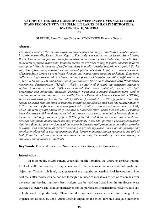 (PDF) A study of the relationship between incentives and library staff ...