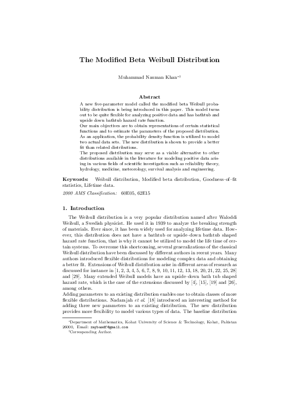 (PDF) The Modified Beta Weibull Distribution