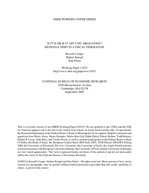 (PDF) NBER WORKING PAPER SERIES IS IT IS OR IS IT AIN ’ T MY OBLIGATION ...