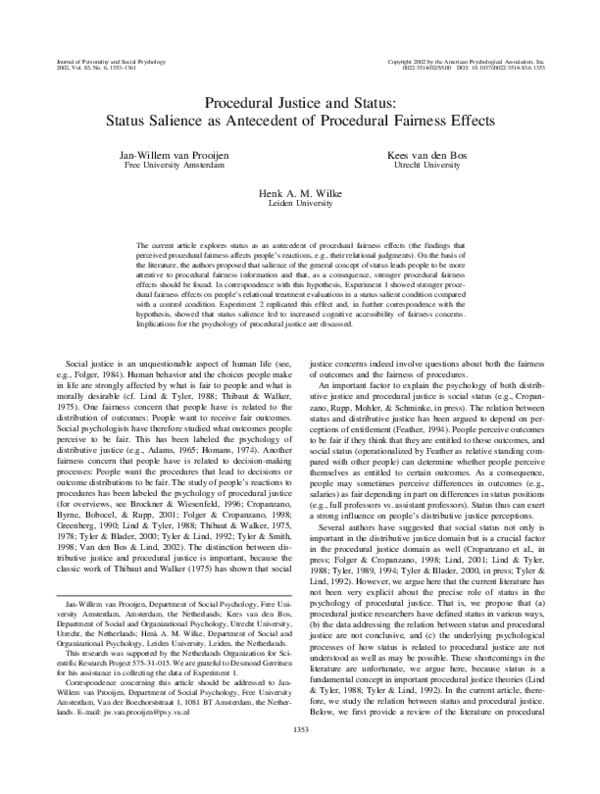(PDF) Procedural justice and status: Status salience as antecedent of ...