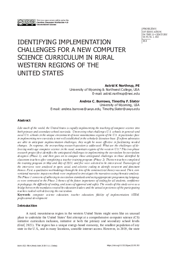 (PDF) Identifying Implementation Challenges for a New Computer Science ...