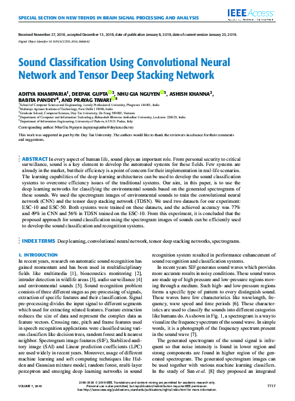 (PDF) Sound Classification Using Convolutional Neural Network and ...