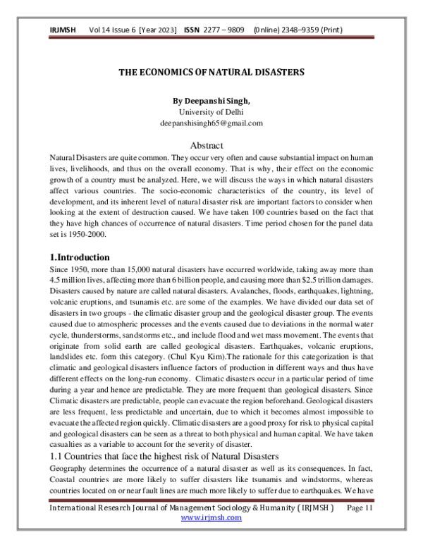 (PDF) THE ECONOMICS OF NATURAL DISASTERS