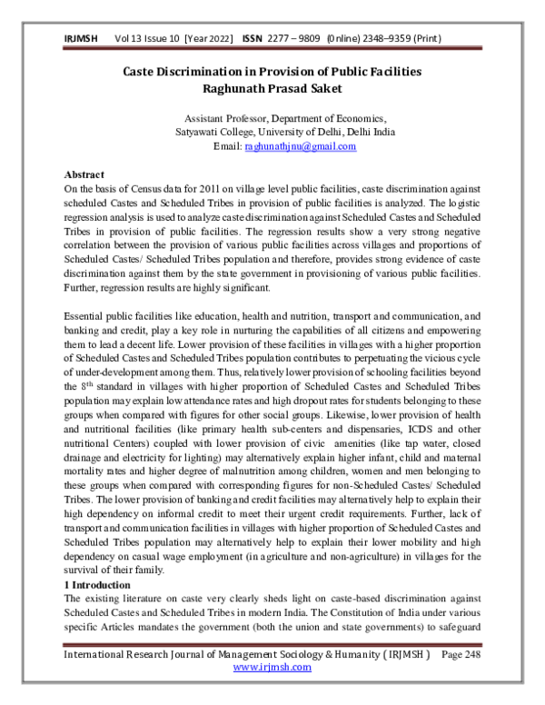 (PDF) Caste Discrimination in Provision of Public Facilities