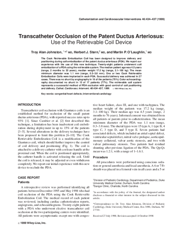 (PDF) Transcatheter occlusion of patent ductus arteriosus by Rashkind ...
