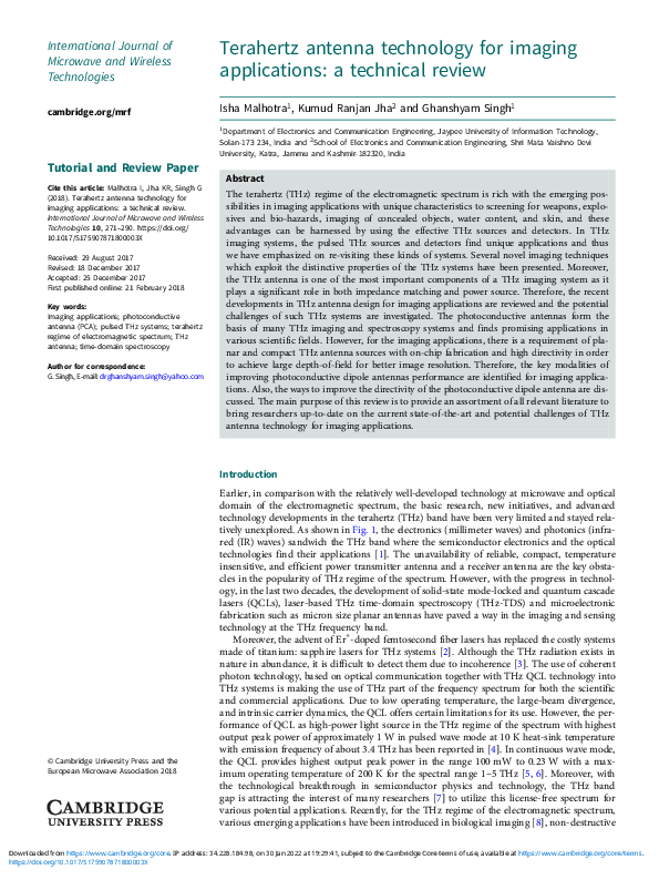 (PDF) Terahertz antenna technology for imaging applications: a ...
