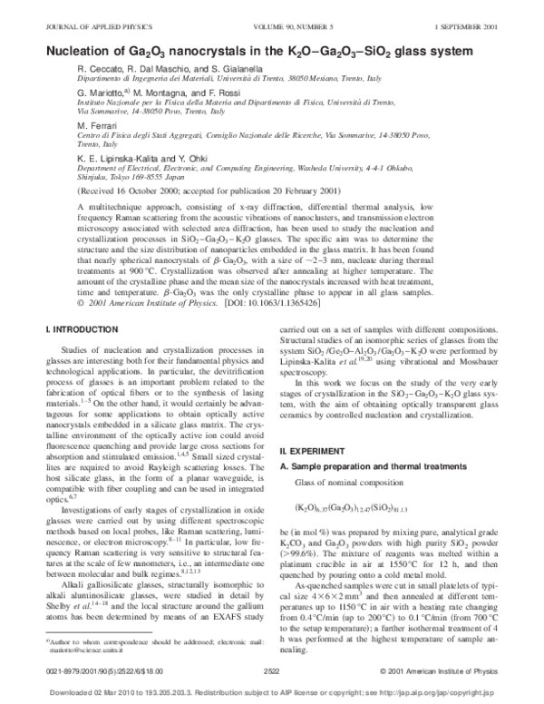 (PDF) Nucleation of Ga2O3 nanocrystals in the K2O–Ga2O3–SiO2 glass system