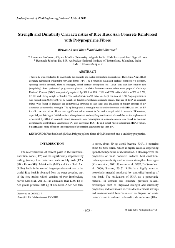 (PDF) Strength and Durability Characteristics of Rice Husk Ash Concrete ...