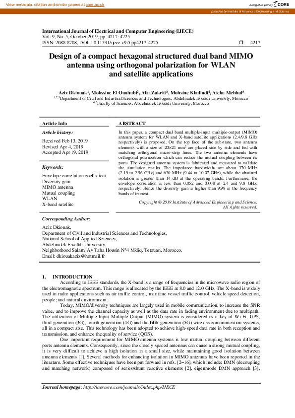 (PDF) Design of a compact hexagonal structured dual band MIMO antenna ...