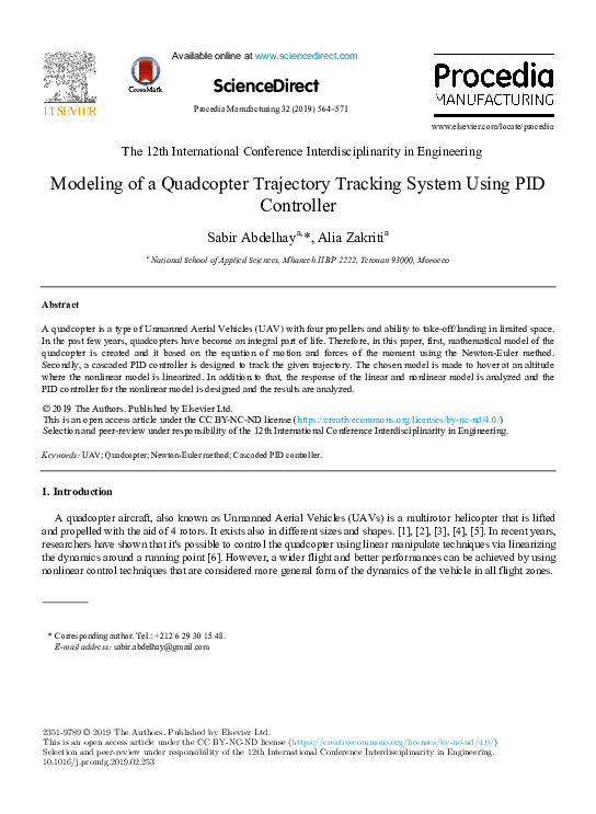 (PDF) Modeling of a Quadcopter Trajectory Tracking System Using PID ...