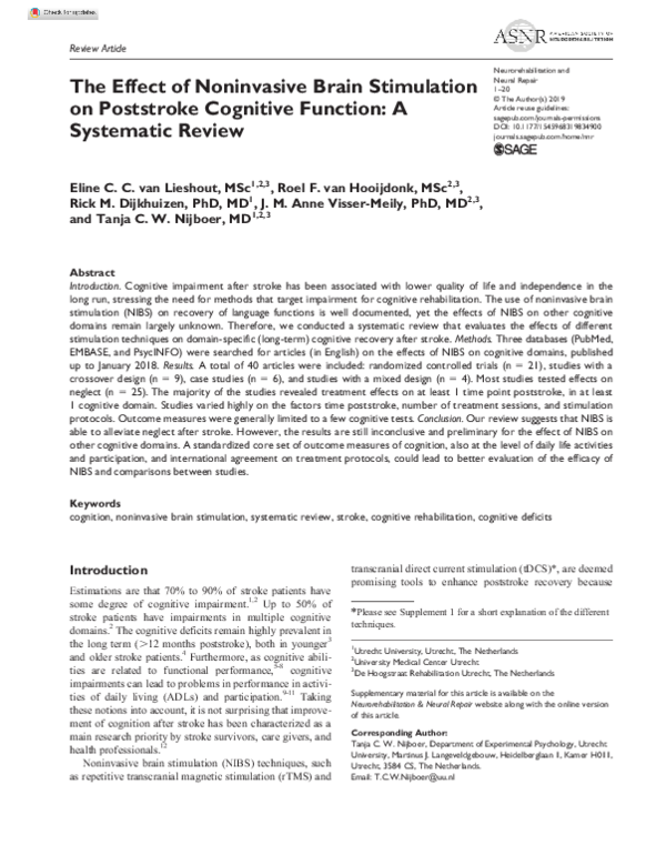(PDF) The Effect of Noninvasive Brain Stimulation on Poststroke ...