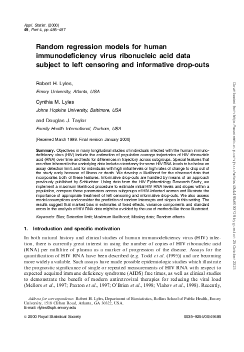 (PDF) Random regression models for human immunodeficiency virus ...