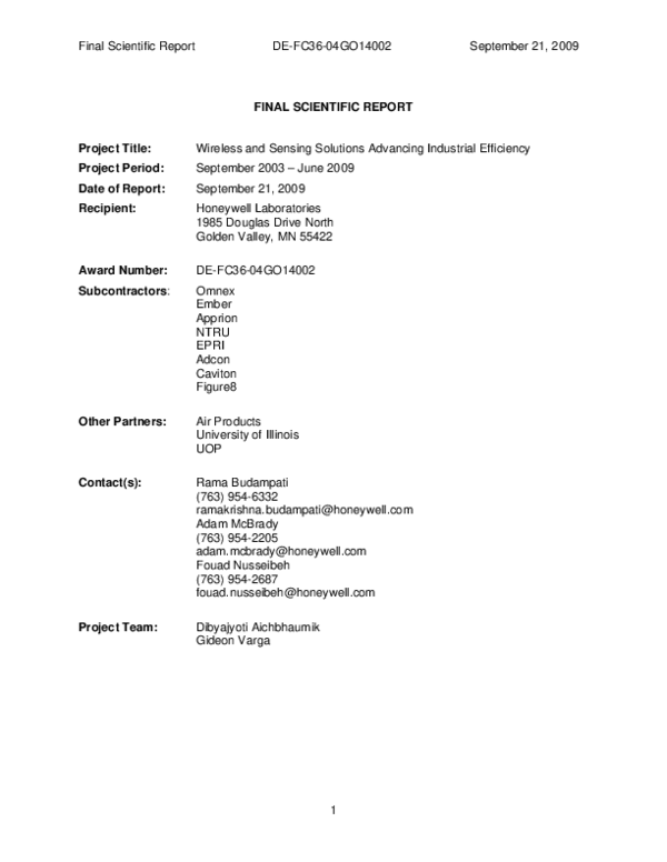 (PDF) Final Scientific Report - Wireless and Sensing Solutions ...
