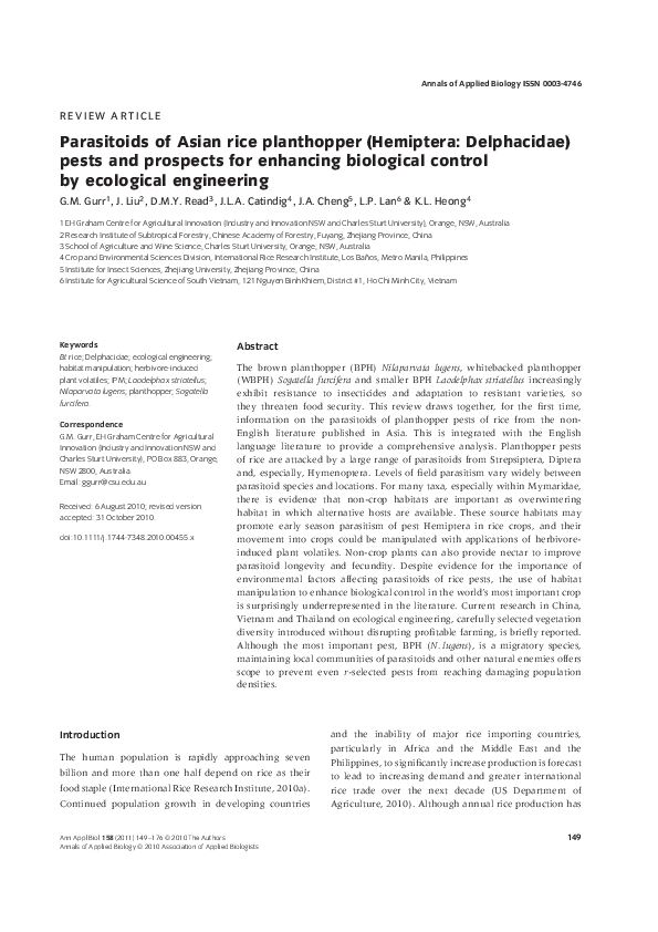 (PDF) Parasitoids of Asian rice planthopper (Hemiptera: Delphacidae ...