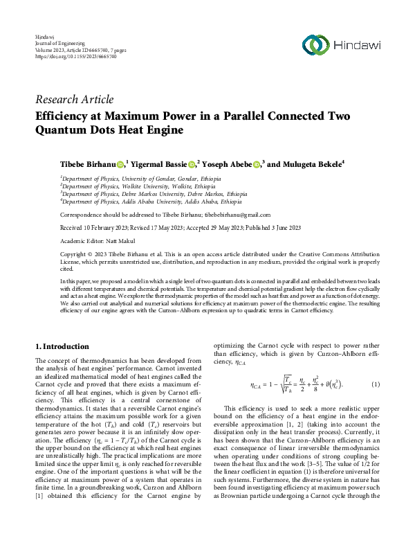 (PDF) Efficiency at Maximum Power in a Parallel Connected Two Quantum ...