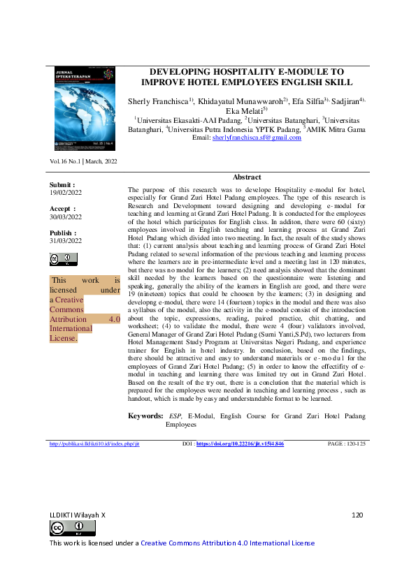 (PDF) Developing Hospitality E-Module to Improve Hotel Employees ...