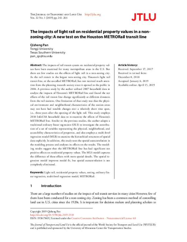(PDF) The impacts of light rail on residential property values in a non ...
