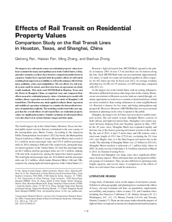 (PDF) Effects of Rail Transit on Residential Property Values