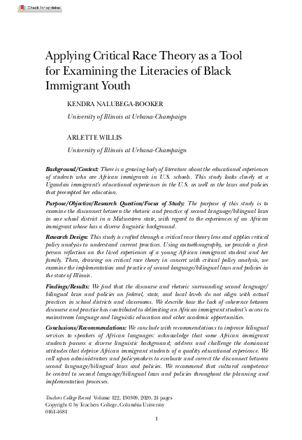 (PDF) Applying Critical Race Theory as a Tool for Examining the ...