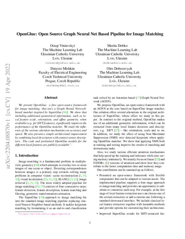 (PDF) OpenGlue: Open Source Graph Neural Net Based Pipeline for Image ...