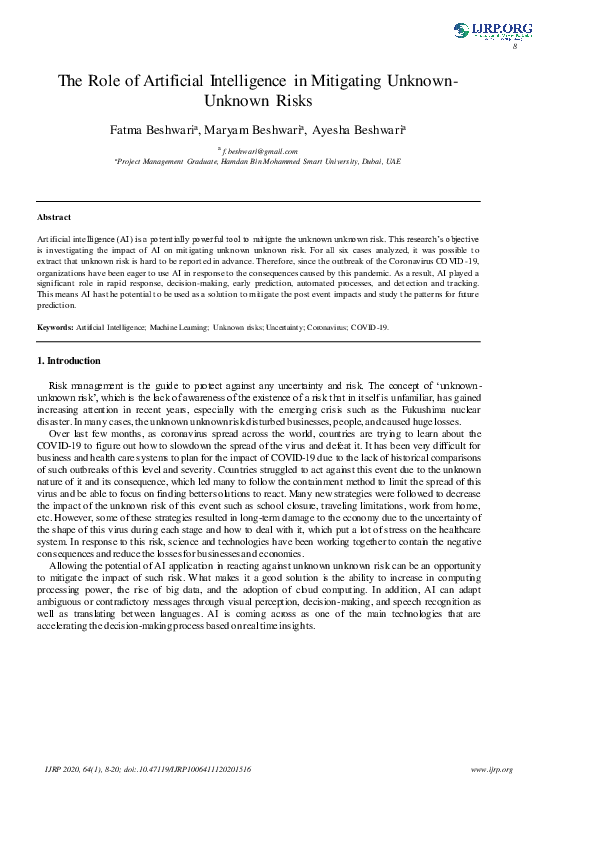 (PDF) The Role of Artificial Intelligence in Mitigating Unknown-Unknown ...