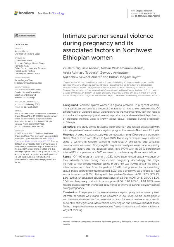 (PDF) Intimate partner sexual violence during pregnancy and its ...