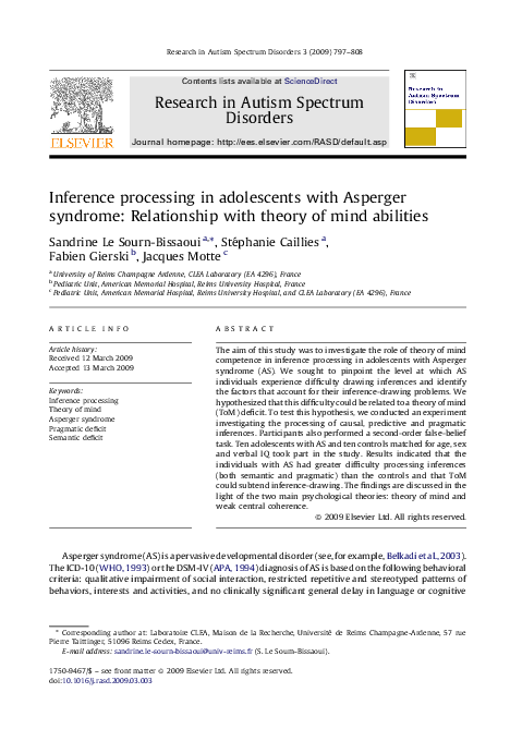(PDF) Inference processing in adolescents with Asperger syndrome ...
