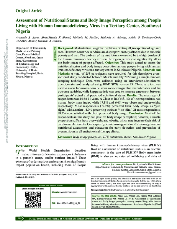 (PDF) Assessment of Nutritional Status and Body Image Perception among ...