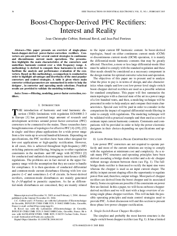 (PDF) BoostChopperDerived PFC Rectifiers Interest and Reality
