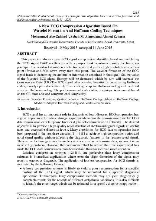 (PDF) A New ECG Compression Algorithm Based On Wavelet Foveation And ...